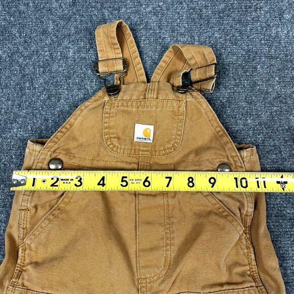 Carhartt Canvas Bib Overalls Infant Sz 9 Mos 9M Brown Double  Knee Kids Work - Picture 10 of 12
